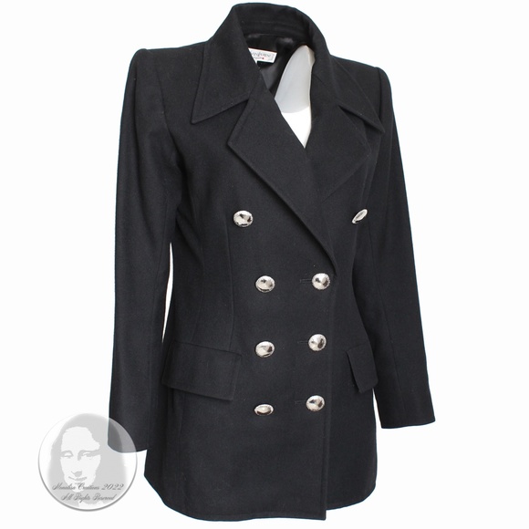 Yves Saint Laurent Jacket Black Wool Double Breasted Pea Coat Jacket Vintage 90s - Picture 3 of 11